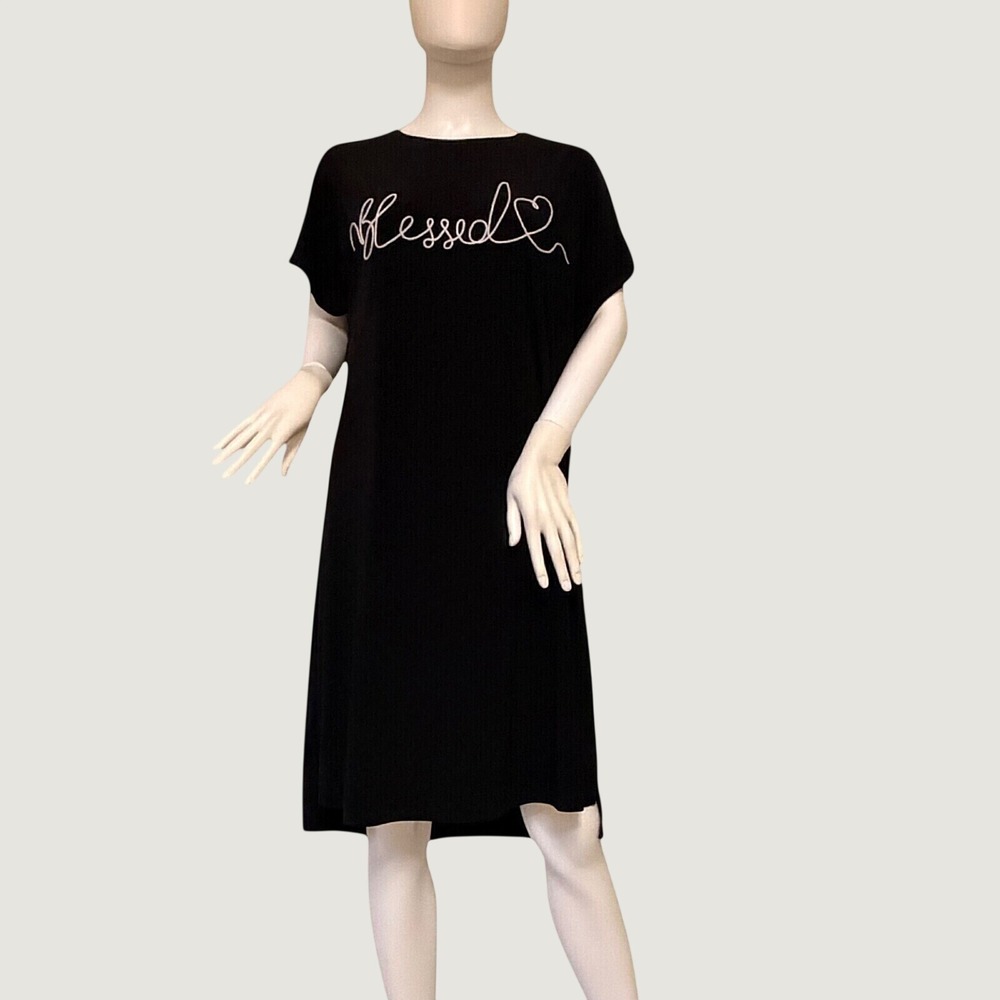 Cato Womens Black Blessed Graphic T-Shirt Dress Short Sleeve Size L